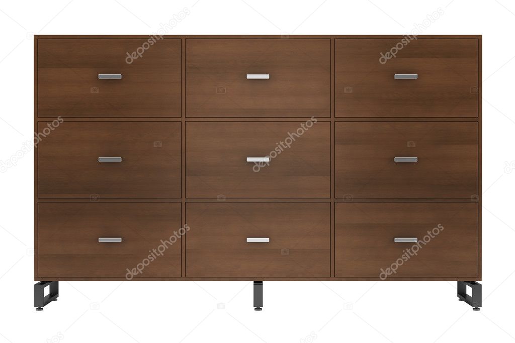 Modern office wooden cabinet isolated on white background