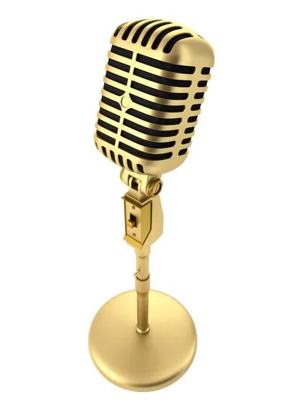 Microfone vintage dourado isolado no fundo branco — Fotografia de Stock
