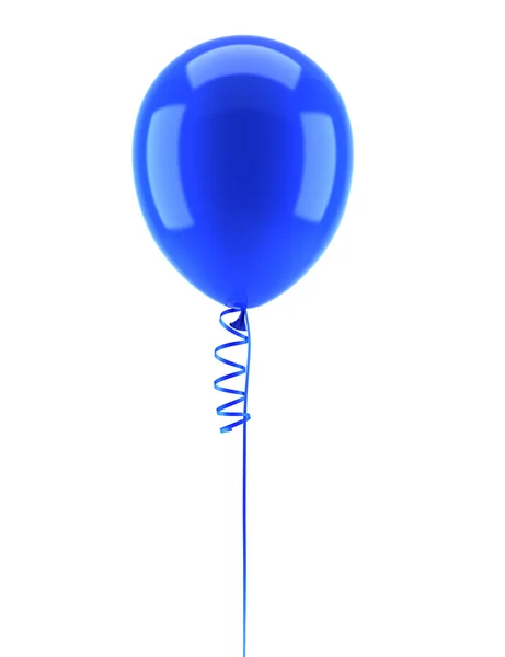 Bir mavi parti balon ile kurdele beyaz zemin üzerine izole — Stok fotoğraf