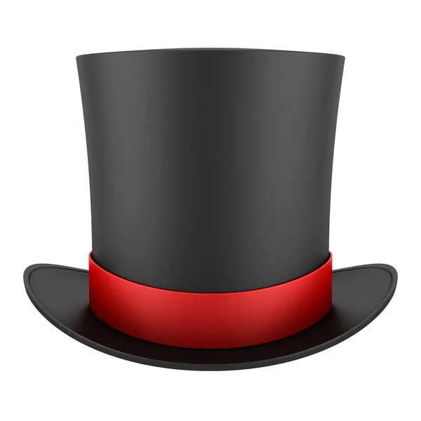 Чорний верхній капелюх з червоною смугою ізольовано на білому тлі — стокове фото