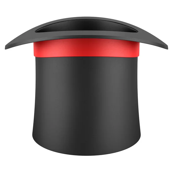 Chapeau haut de forme noir avec bande rouge isolé sur fond blanc — Photo