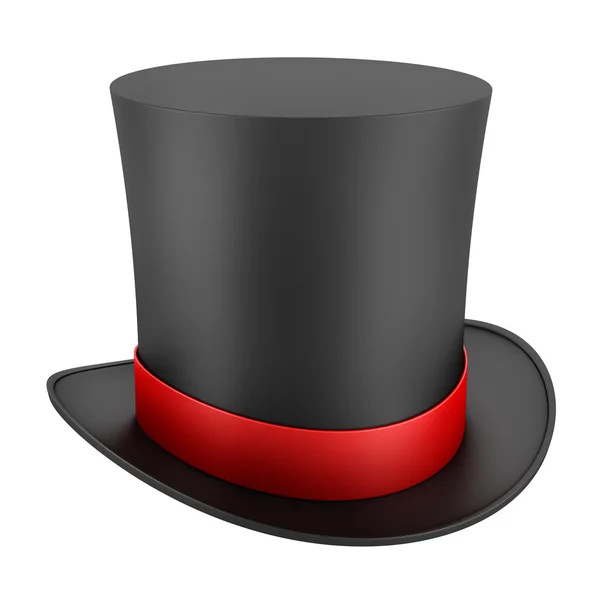 Black top hat with red strip isolated on white background — Stock Photo, Image
