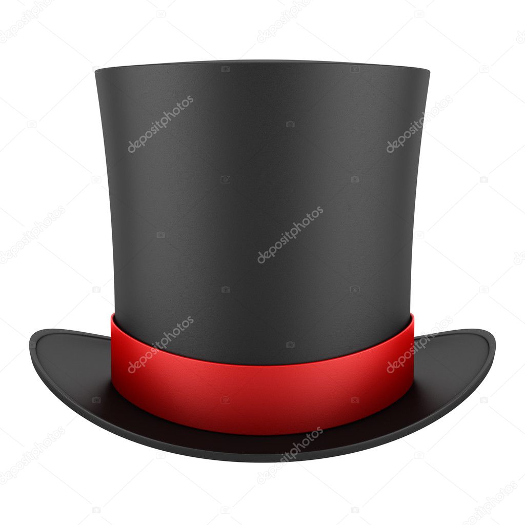 Black top hat with red strip isolated on white background