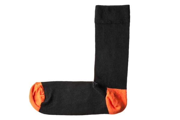 Beyaz arka plan üzerinde izole siyah ve turuncu erkek çorap — Stok fotoğraf