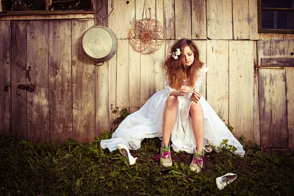 stock image Lonely bride at one with their life problems.