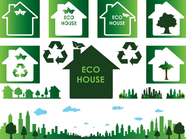 Stock vector Eco house and town