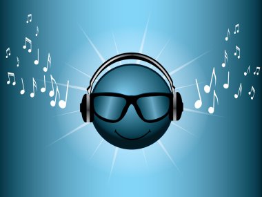 Music smiley with headphones clipart