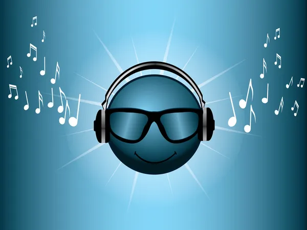 Music smiley with headphones — Stock Vector