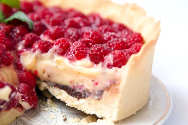 Tart with custard, chocolate and raspberry — Stock Photo, Image