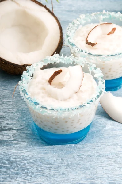 stock image Coconut pudding with tapioca pearls and litchi jelly