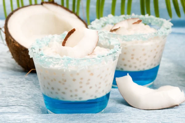 Coconut pudding med tapioka pärlor och litchi gelé — Stockfoto