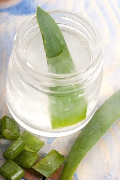 Aloe vera šťáva s čerstvými listy — Stock fotografie