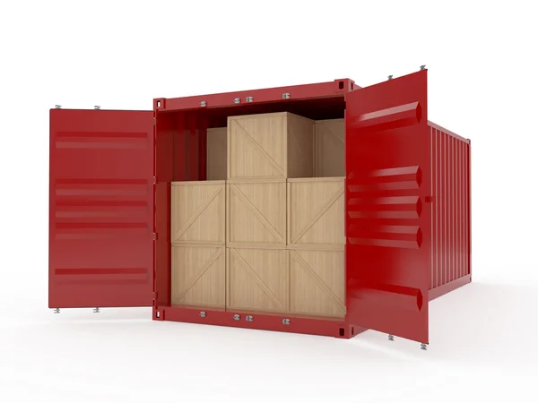 Merah membuka kontainer kargo — Stok Foto