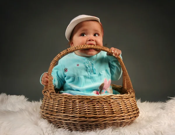Cute little baby in basket — Stock Photo, Image