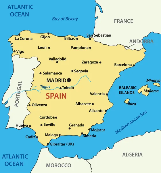 Kaart van Spanje - vectorillustratie — Stockvector