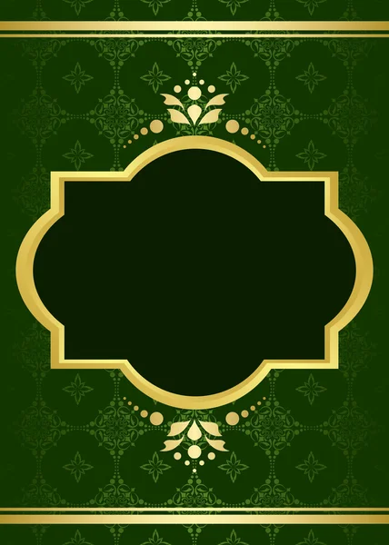 Темно-зеленая элегантная карта с золотым декором - вектор — стоковый вектор