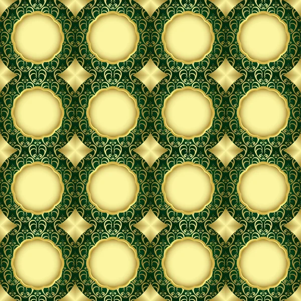 Patrón verde y oro sin costuras - vector — Archivo Imágenes Vectoriales