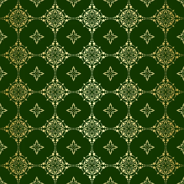 Green seamless pattern with golden tracery - vector — Stock Vector