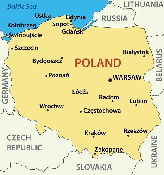 Mapa de Polonia - ilustración vectorial — Vector de stock