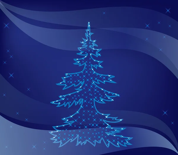 Ilustración vectorial - árbol de Navidad sobre fondo azul — Vector de stock