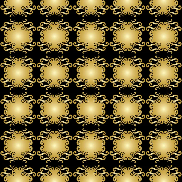 Vector zwarte naadloze patroon met gouden elementen — Stockvector