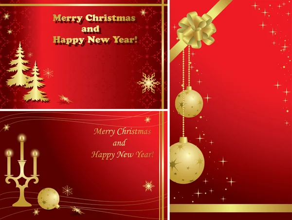 Набір червоних векторних різдвяних рам із золотими прикрасами — стоковий вектор