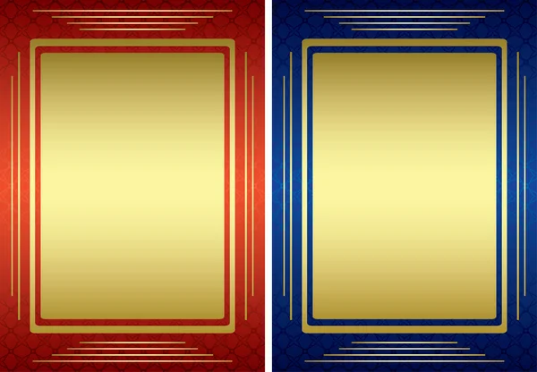 Vector red and blue frames with golden decoration — Stock Vector