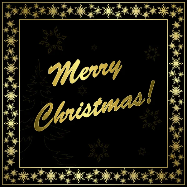 Квадратная векторная черная рождественская открытка с золотой рамой и декором — стоковый вектор