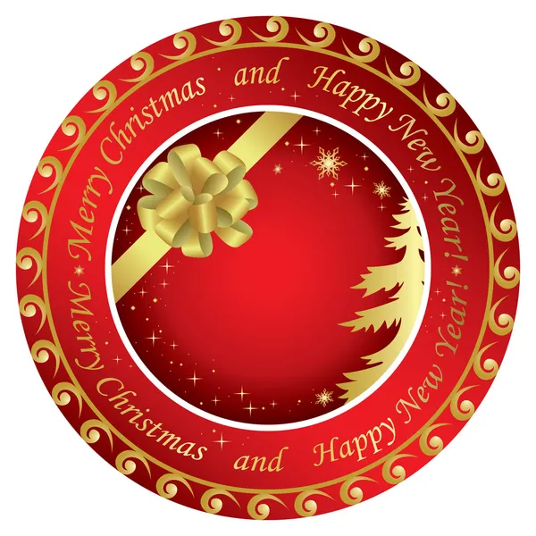 Biglietti rotondi natalizi vettoriali dorati e rossi con decorazioni — Vettoriale Stock