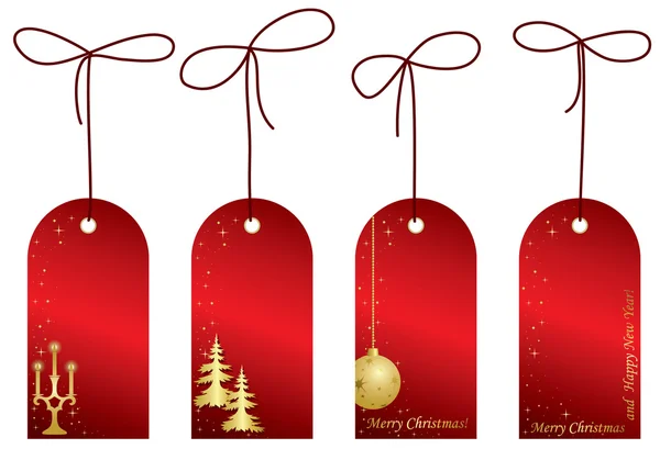 Vector red christmas labels with decorations — Stock Vector
