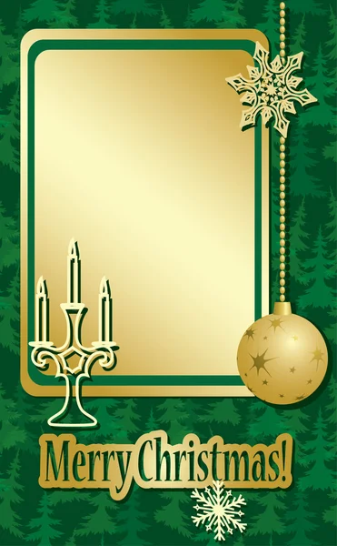 Cadre de Noël vectoriel doré et vert avec décorations — Image vectorielle