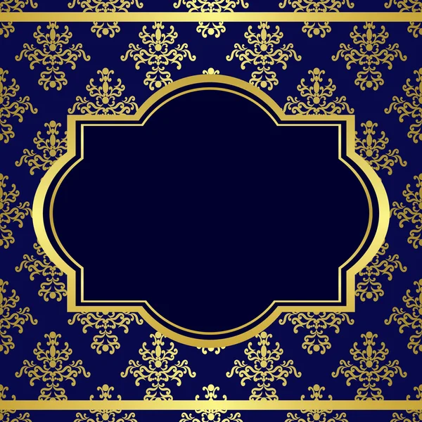 Vector fondo azul oscuro con marco central de oro — Vector de stock