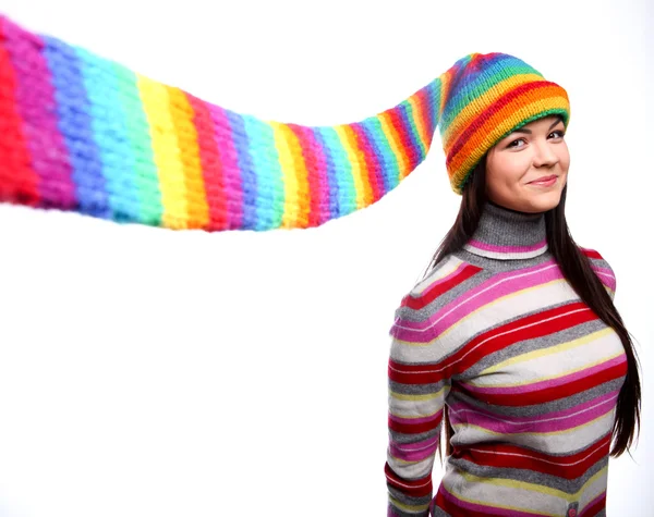 Donna in cappello di colore divertente — Foto Stock