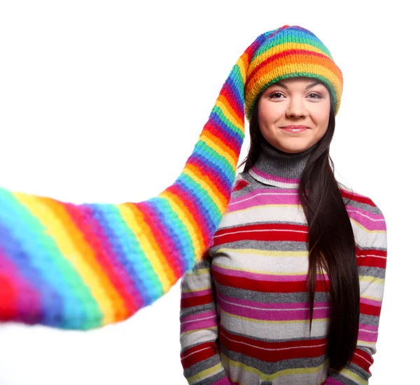 Woman in funny color hat — Stock Photo, Image