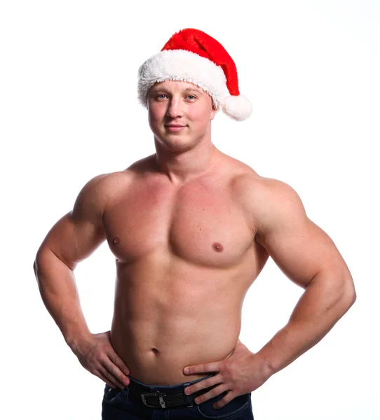 Santa bodybuilder — Stockfoto