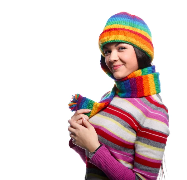 Mulher de chapéu de cor engraçada — Fotografia de Stock