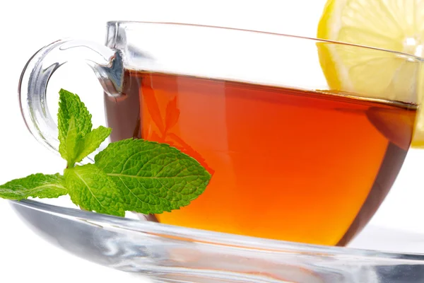 Šálek čaje s citrónem a mátou — Stock fotografie