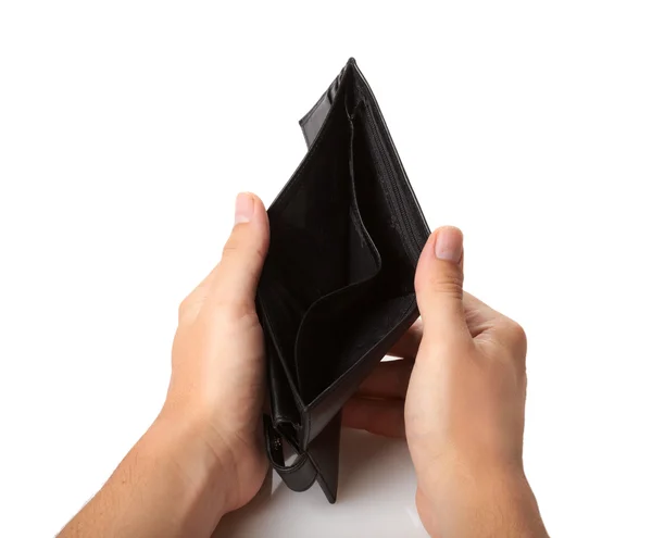 Hände mit leerer Brieftasche isoliert auf weißem Hintergrund — Stockfoto