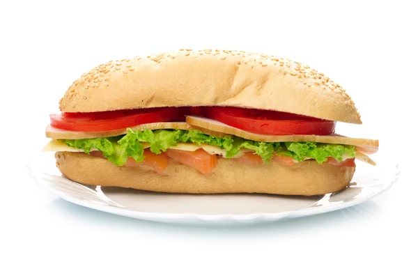 stock image Big sandwich on white plate