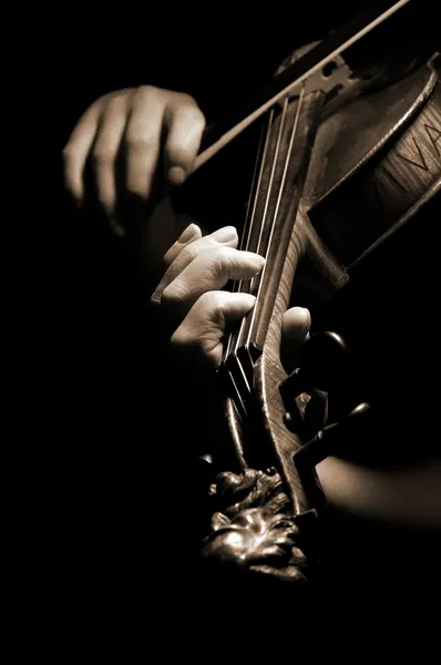 Músico tocando violino isolado em preto — Fotografia de Stock