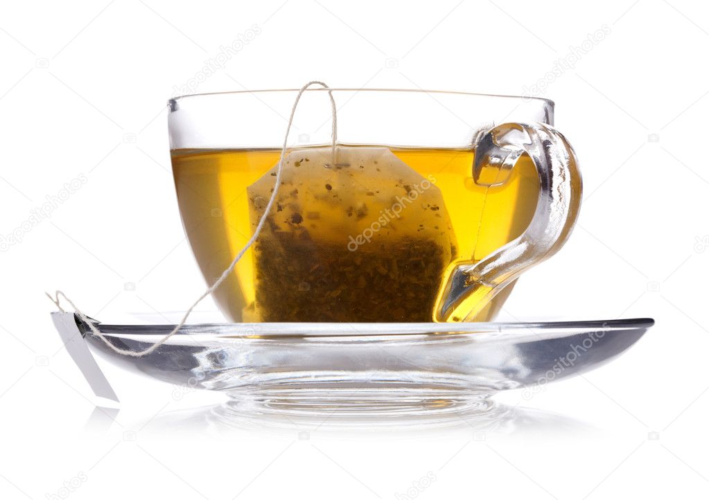 Cup of green tea isolated on white