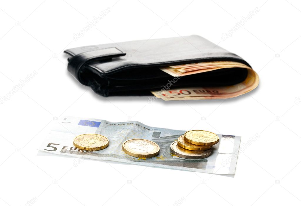 Wallet and euro isolated over white