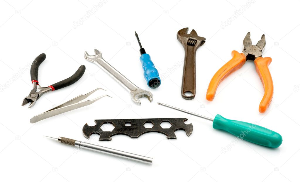 Set of tools on white background