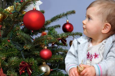 Little baby and Christmas tree clipart