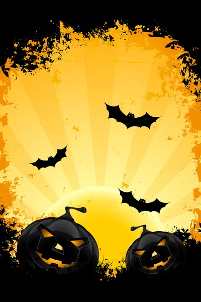 Grungy fond d'Halloween avec des chauves-souris citrouilles et la pleine lune — Image vectorielle
