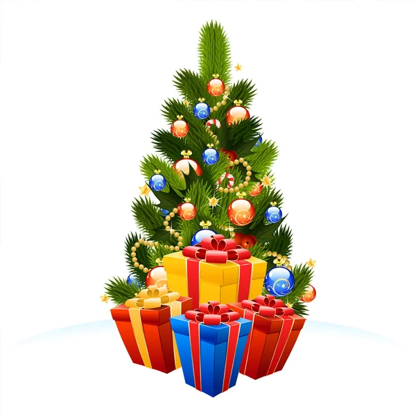 Kerstboom met geschenkdozen — Stockvector