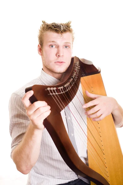 Man with harp — Stock Photo, Image