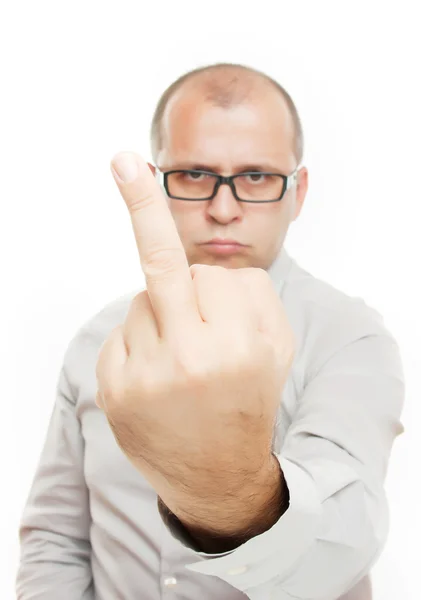 Homem de negócios mostrando dedo médio — Fotografia de Stock