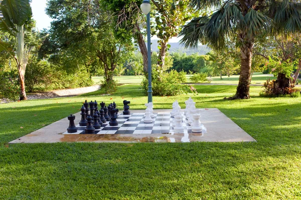 Figuras de juego de ajedrez sobre la naturaleza — Foto de Stock