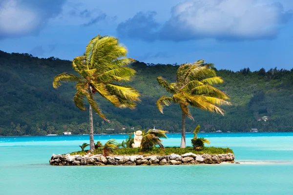 Palmy na ostrově v moři a horami na pozadí — Stock fotografie